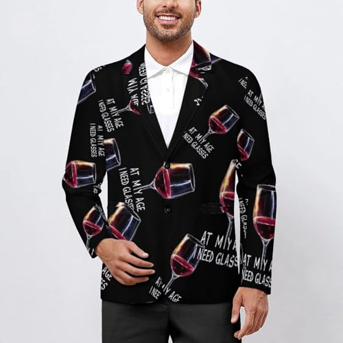 Wine At My Age I Need Glasses Men’s Casual Blazer 2 Button Suit Jacket Business Wedding Party Coat Lightweight Suit Jackets2