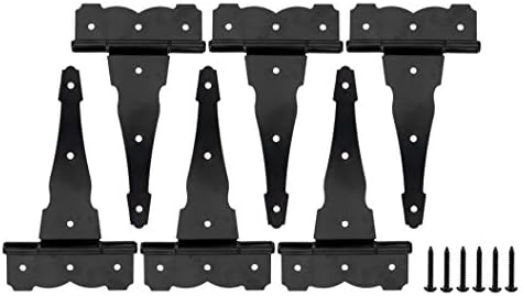 HOME MASTER HARDWARE 8 in Heavy Duty Decorative T Strap Hinge Shed Storage Gate Barns Tee Hinges with Screws Black Finish 6 Pack