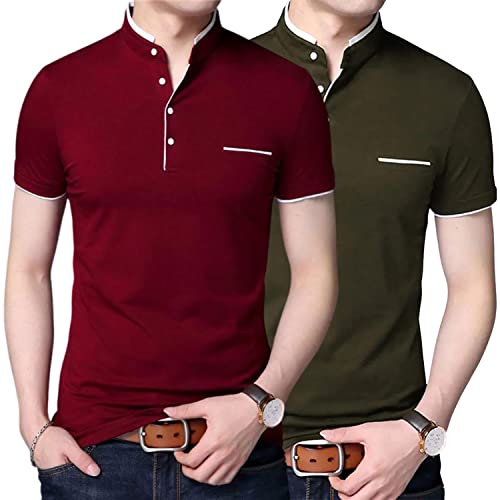 Image of Pixie Fashion Stylish and Handsome Mandarin Collar Half Sleeve T Shirt for Men Combo (Pack of 2)