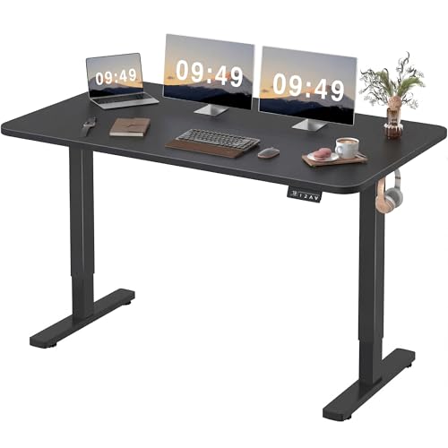 Furmax 55 x 24 Inches Electric Height Adjustable Standing Desk Large Sit Stand Up Desk Home Office Computer Desk Memory Preset with T-Shaped Metal Bracket, Black
