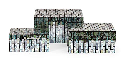Imax 96114-3 Aramis Set Of 3 Mosaic Boxes, Black/Blue #TOP1