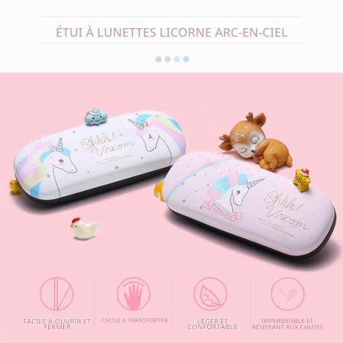 Guador Étui à Lunettes Rigide, La Licorne Étui Lunettes de Soleil Étui de Portable pour Lunettes Boîte à Lunettes Housse de Lunettes avec Chiffon en Microfibre Sacs pour Lunettes 2 Sets (Blanc+Rose) – vue 7