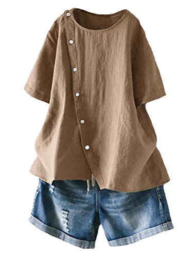 women's linen short sleeve shirts & tops