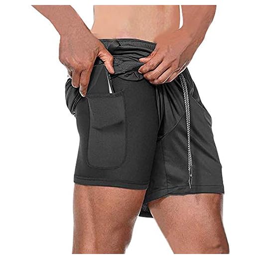 Lachi Män Löpning Gym 2 i 1 Sportshorts andningsbara utomhus träningsshorts med fickor