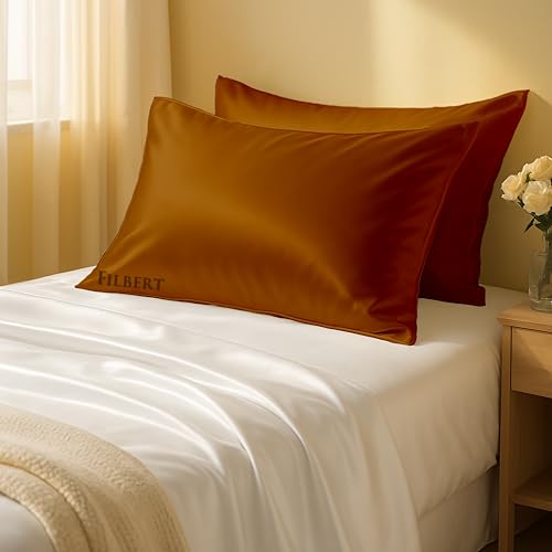 Image of Filbert Premium Satin Pillow Covers | Silky Satin Nights Where Comfort Meets Glamour | Best Gifting Collection - 18 inchx28 inch Inch - Copper