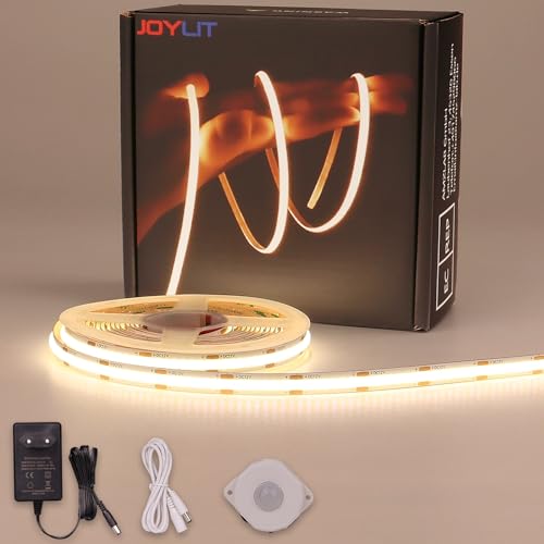JOYLIT Striscia LED COB Sensore di Movimento 12V 5 Metri 320LEDs/M 4000K Bianco Naturale CRI 90+ Interno Uniformi Luce Nastri con Alimentatore e Sensore per Scale, Armadio, Cucina Sottopensile