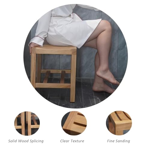 Banco de ducha de teca, taburete de ducha de madera impermeable para baño, asiento de baño antideslizante para mayor comodidad y seguridad