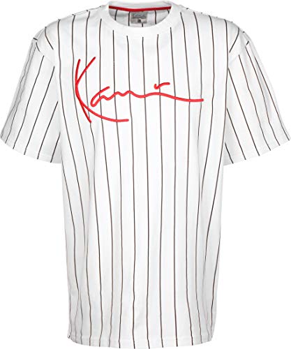 Karl Kani Man t-Shirt KKMQ12014 KK Signature Pinstripe TEE L Bianco/Nero/Rosso