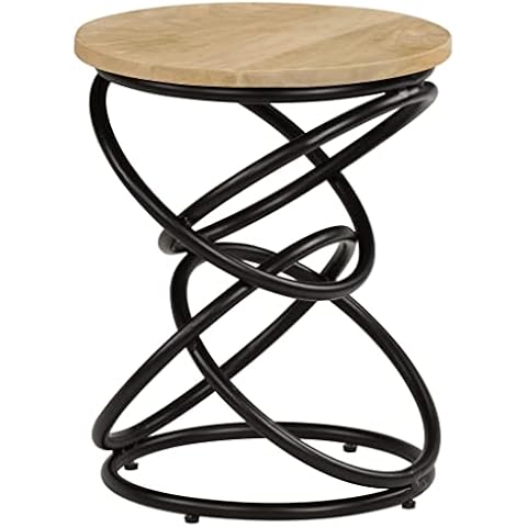 vidaXL Antique-Style End Table - Handcrafted Solid Mango Wood and Iron Round Side Table for Living Room Decor - Industrial Style Coffee Table' Cover