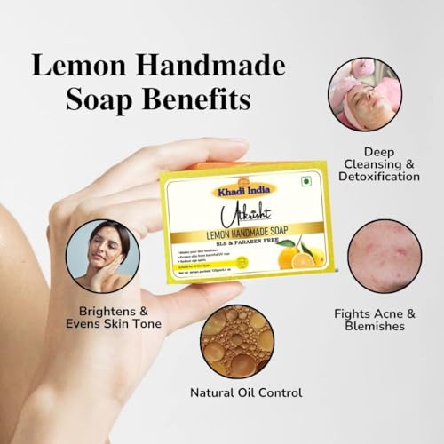 Image of Khadi Lemon Handmade Bathing Soap Bar 125g | Natural & Herbal | Enriched with Vitamin C | Deep Cleansing For Glowing & Brightening Skin | Help Control Acne & Blemishes | All Skin Types