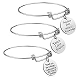 iJuqi Teacher Appreciation Gift Idea - 3PCS Stainless Steel Expendable Inspirational Bangle Bracelet Set, Best Teacher Jewelry, Thank You Gifts for Women, Christmas Birthday