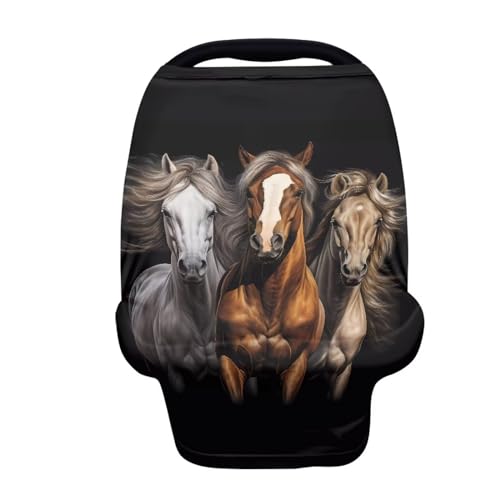 Image of ZFRXIGN Horse Car Seat Cover for Babies Girls Stuff Nursing Cover, Stretchy Infant Carseat Canopy, Multi Use Cover Shopping Cart /High Chair /Stroller Covers Black