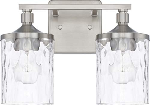HomePlace Lighting 128821BN-451 Colton Mid-Century Clear Water Glass Bathroom Vanity Wall Light, 2-Light 200 Total Watts, 10" H x 13" W, Brushed Nickel