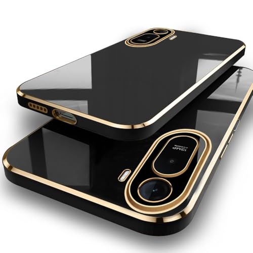 Image of TheGiftKart Luxurious Golden-Plated Back Cover Case for Mi Redmi A7 Pro /Poco C85x 5G / C81 | Raised Lips for Camera & Screen Protection | Shockproof Design | Stylish Back Cover Case (TPU, Black)