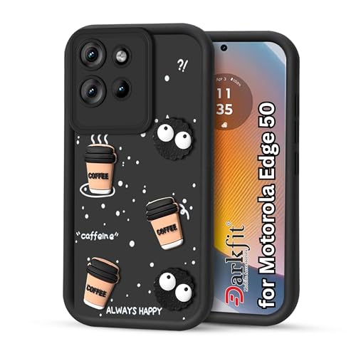 Image of DARKFIT Back Case Cover Compatible with Motorola Edge 50 | Cute Fun Cartoon Ball 3D Coffee Silicone Case | Body Protection | Camera Protection | Shock Proof | Color Black | Pack of 1