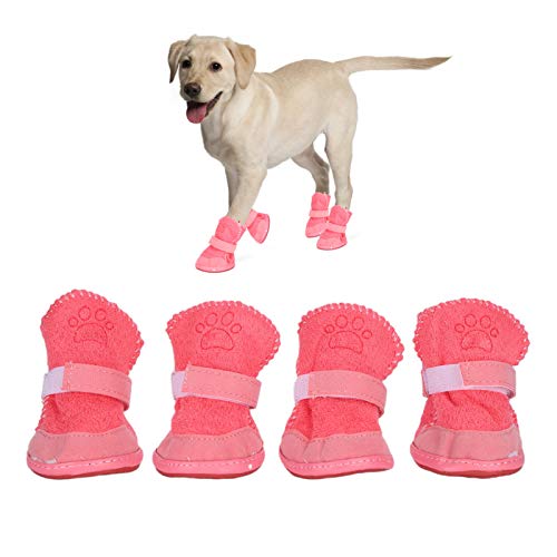 Natudeco 4Pcs Winter Dog Boots Outdoor Pet Paw Protector with Hook Loop Closure Winter Warm Dog Shoes for Small Medium Large Size Dogs(Size 5)