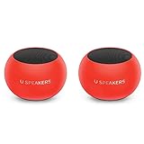 Fashionit U Speakers Mini Bluetooth Computer Speaker 2-Pack Bundle with Matching Speaker, Built-in Mic & Selfie Remote Control, for Workspace, Desktop, Laptop, Mobile, Tablet, PC - Glow Neon Coral