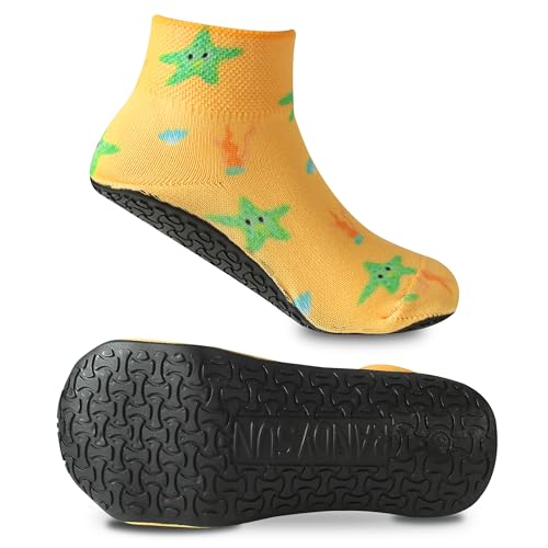 RANDY SUN Kids Quick-Dry Sand Not Waterproof Socks, Barefoot Socks for Summer Water Sport Surf Yoga Exercise Protect Against Shells and Hot Sand(1 Pair Yellow&Green Star 6.3IN) - Thumbnail 4