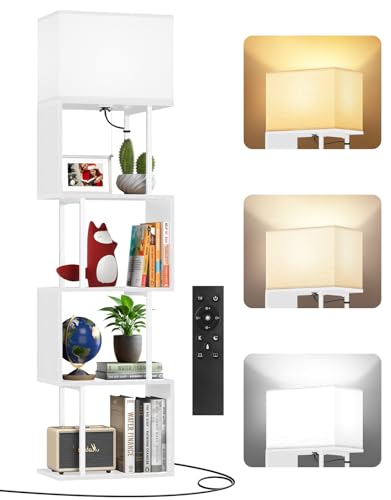 Image of 5-Tier Floor Lamp with Shelves & Remote, Dimmable S-Shaped Bookshelf with 3 Color Temperature, 1-Hour Timer, Tall Corner Standing Lamp for Living Room, Bedroom, Office