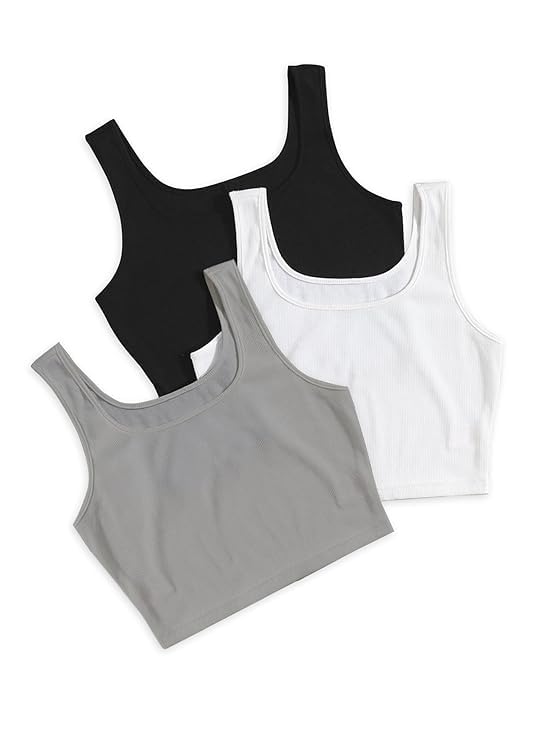 Image of Toochki Women's Knitted Sleeveless Solid Sqaure Neck Ribbed Tank & Crop Tops (Pack of 3)