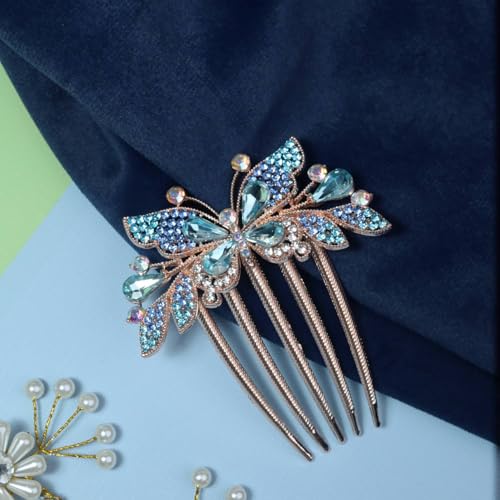 Image of BellaStella Premium Rhinestone Flower Hair Comb Hairpin Hair Dressing For Wedding Prom (Pack of 5) (Blue-1)