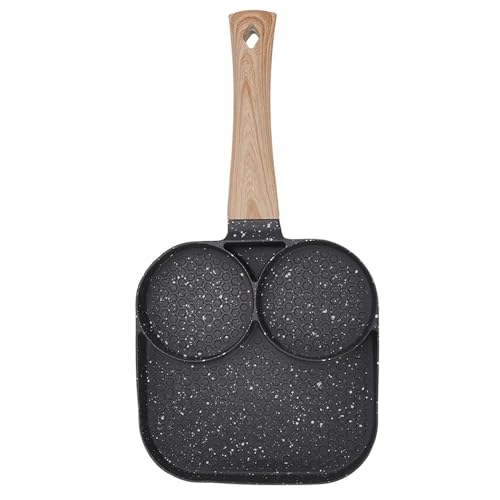 Image of KRESHU Non Stick Medical Stone 3 Holes Frying Pan 3-in-1 Breakfast Egg Omelette Pan with Bakelite Handle Pan for Bacon Kitchen (1-Pcs)