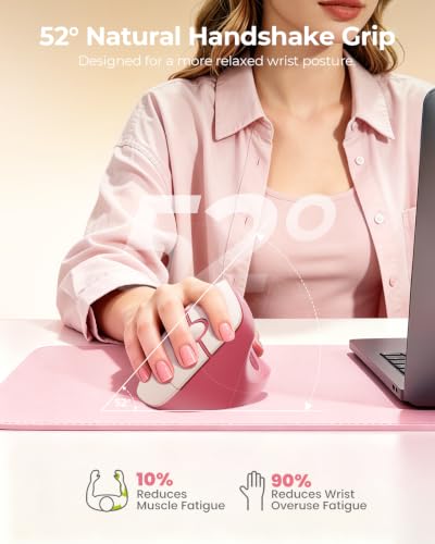 Image of seenda Ergonomic Wireless Mouse, MOU200 Vertical Bluetooth Mouse with 2.4G USB Receiver, Dual Bluetooth, Quiet Clicks, 52 Grip, 3-Level DPI, 116g Right Hand Mouse for Laptop PC Mac Android, Hot Pink