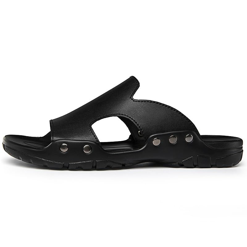 Mens Slide Sandals Simple Open Toe Leather Rivets Closure Beach Sandal Water Resistant Summer Slide Sandal2