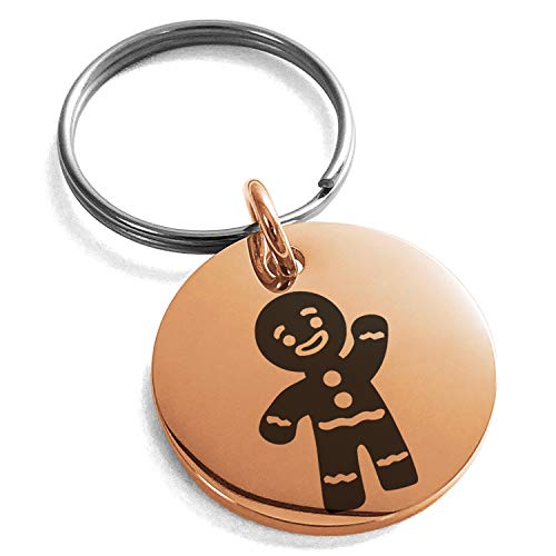 Stainless Steel Gingerbread Man Small Medallion Circle Charm Keychain Keyring