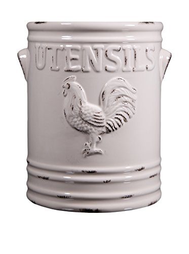 Home Essentials Rooster Utensil Crock, Ivory, 6.25L X 5.70W X 7.08H