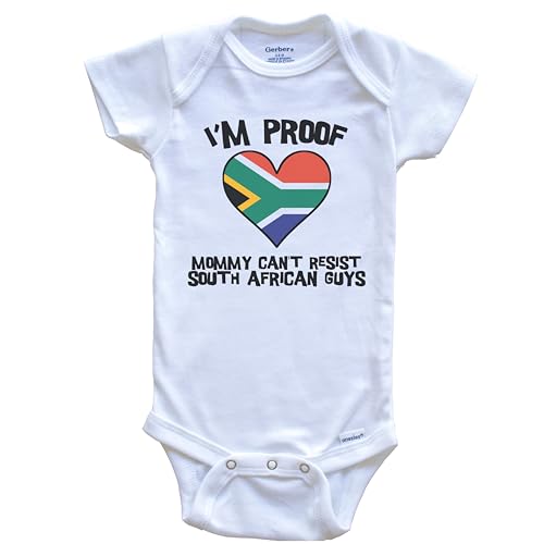 I'm Proof Mommy Can't Resist South African Guys South Africa Flag Heart One Piece Baby Bodysuit, 3-6 Months White