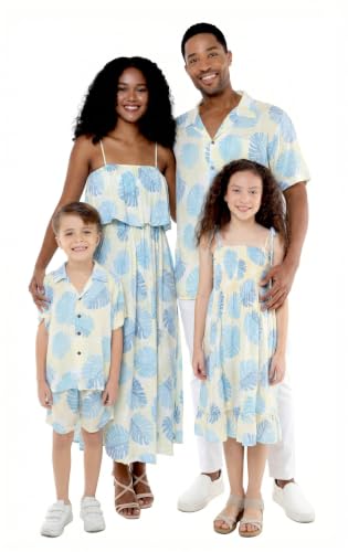 Image of Hawaii Hangover Family Matching Hawaiian Clothes, Pacific Palm Cream | Family matching Hawaiian outfits, Pacific Palm Cream, lightweight rayon, machine washable, tropical leaf print, luaus