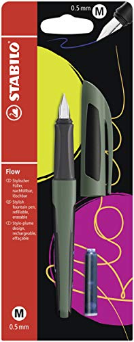 STABILO Fountain Pen - Flow SPORTY Forest/Black + 1 Blue Ink Cartridge