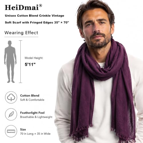 Image of Lightweight Cotton Blend Scarf for Women Men | Large,Breathable,Thin,Soft,Crinkle Scarf,Hijab Head Wrap,NeckScarf,Everyday,Travel Scarf,Summer Dress Scarves Holiday Gift