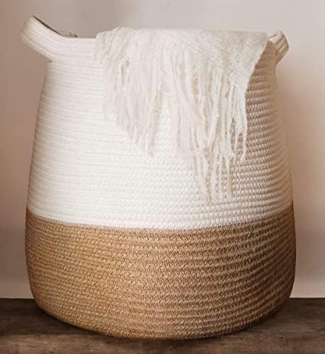GooBloo XXXL Large Cotton Rope Woven Basket - 43 x 43 CM Tall Decorative Round Storage Baskets for Shoes, Toys or Blanket Basket - Laundry Hamper with Handles