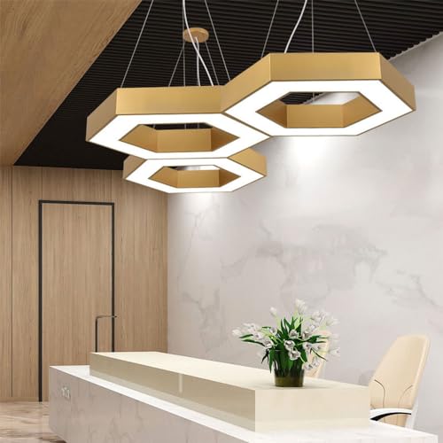 Lámpara colgante LED moderna hexagonal dorada con luz blanca 6000K para techos 4