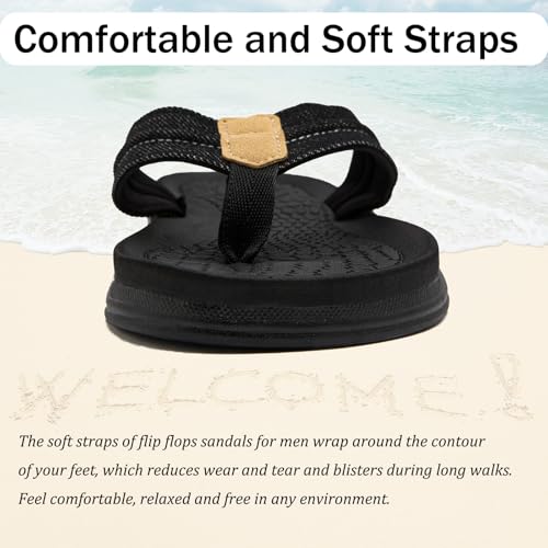 Image of Mens Flip Flops Thong Sandals Lightweight Comfortable Summer Beach Slides Soft Cushion Footbed Open Toe Slippers for Pool Showers Dorms Water Friendly Indoor and Outdoor