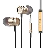 Wired Headphone Metal Earbuds by Amasing Noise Cancelling Stereo Heave Bass Earphones with Micphone Mic with Volume Control，in Ear Headphones Magnetic Design for iPhone 5 6 Gold Samsung M10 Black 2