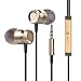 Wired Headphone Metal Earbuds by Amasing Noise Cancelling Stereo Heave Bass Earphones with Micphone Mic with Volume Control,in Ear Headphones Magnetic Design for iPhone 5 6 Gold Samsung M10 Black 2