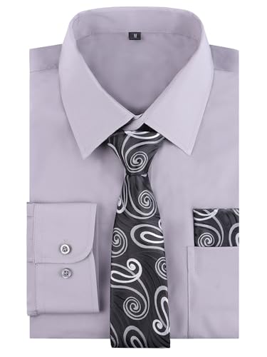 Image of Alizeal Mens 3 Pcs Long Sleeve Shirts Set | Pocket Square Necktie Perfect for Weddings Business Daily Wear