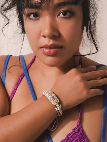 MINACHI Summer Boho Retro Style Rope Braided Cowhide Bracelets, Floral Peace Sign Pendant, Ethnic Jewelry for Women2