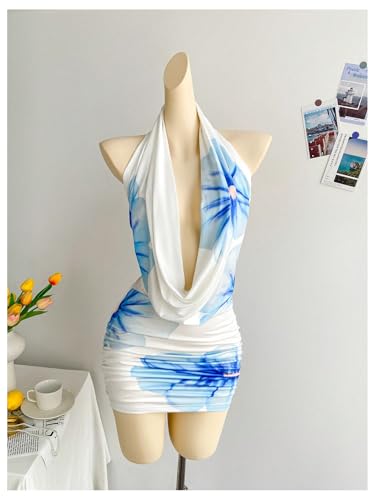 Image of SweatyRocks Women's Club Halter Cowl Neck Dress Draped Going Out Open Back Cocktail Mini Dresses Party Clubwear