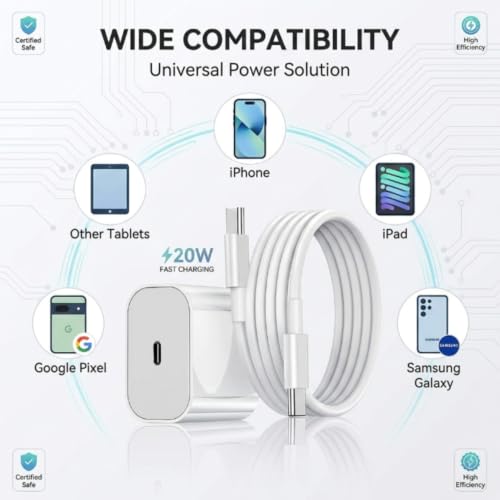 Image of Scalebee 20W Charger with Type C to C Cable | Compatible with iPhone 17 /16 /15 /Air Pro Max Plus, Compatible with iPad, Other Devices Supported
