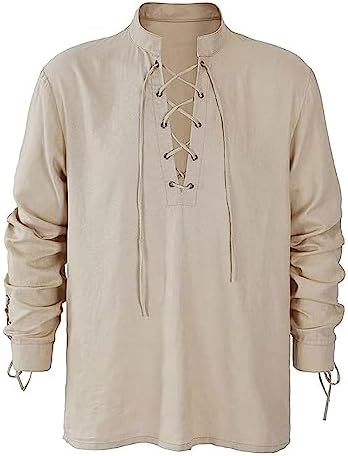 Men's Renaissance Shirts Cotton Linen Medieval Steampunk Shirts UK Sale Clearance Victorian T Shirt Long Sleeve Outfit Vintage Carnival Cosplay Blouse Henley Tops Loose Fit Pirate Shirts