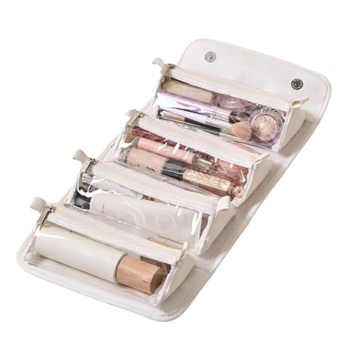 Sacchetto cosmetico Rotolabile - Borsa per il trucco del rullo igienica impermeabile Apri la borsa portatile articolo da disegno Il trasparente rimovibile bianco pelle