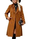 Yuson Girl Cappotto Donna Invernale Lungo Classico Doppiopetto Cappotto con Revers Autunno Invernale Caldo Cappotti Elegante Cappottino Trench Coat di Mezza Stagione con Tasche(Caramello, XL)