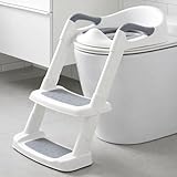 Timotech Asiento de Entrenamiento para Baño con Escalera Plegable y Cojín Suave, Adaptador de Inodoro Infantil con...