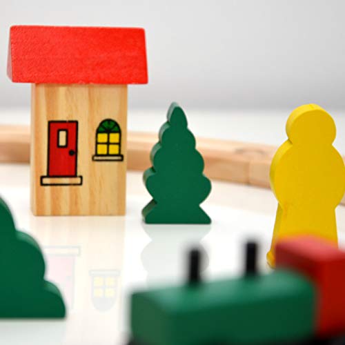 messefix 20 Delen Houten Trein Set - 1m Rails - Spoorweg met Spoorrails en Veel Accessoires - Speelgoed Spoorbaan voor Kinderen vanaf 3 Jaar - Speelgoedtrein Kinderen Houten Speelgoed Kerstmis - Image 8