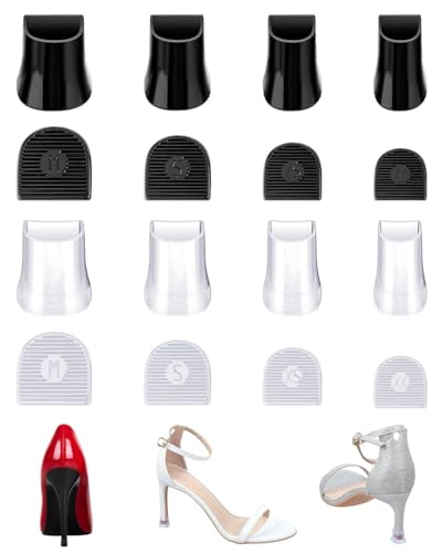 KEMUZ 8 Pares de talones de tacón alto,4 tamaños, protector de talón, antideslizante, para bodas de tacón alto actividades al aire libre caminar (4 transparente + 4 negro)