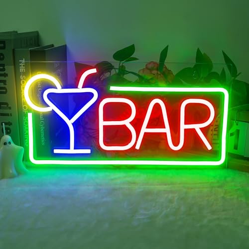 JEMESI Neon Bar Sign, USB Powered Bar Neon Sign, Bright Bar Neon Light Sign with Hanging Chain, Led Signs for Home Pub Party